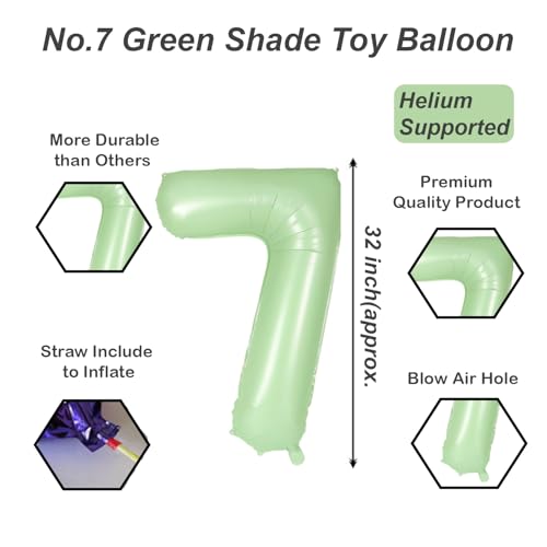Image of Solid Green 7 /Seven Number Foil Balloons 32 inch 7th Birthday Party Decoration Helium Supported