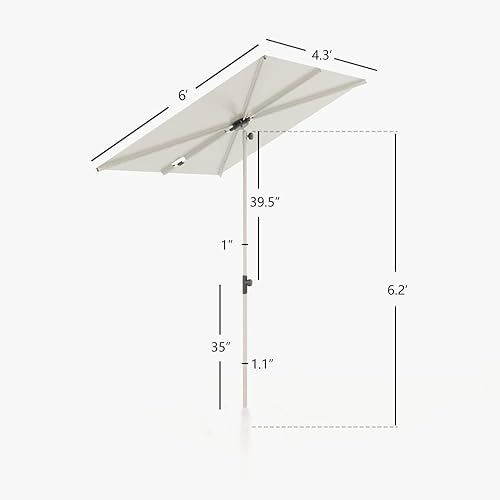 Miniatura 9 de Grand patio Sombrilla de aluminio mejorada de 9 pies para patio, con protección UV, con manivela automática y botón de inclinación, color blanco y