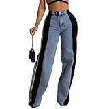 LONGBIDA Women's High Waisted Jeans Two Tone Stretchy Baggy Trendy Wide Leg Denim Pants