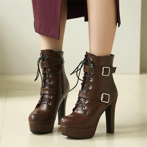 Image of FOREADA Goth Boots Chunky Heel Boot For Women Ankle Combat Booties Black Platform Bootie Buckle Rivets Punk Goth Shoes With Zipper