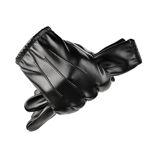 YAMEIZE Men Leather Touchscreen Gloves Warm - Winter PU Leather Gloves for Dress Party Outdoor Driving (Black-Thin)