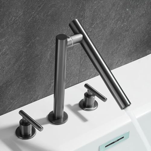 Robinet mitigeur de lavabo gris en laiton à 3 trous et double poignée pour salle de bains