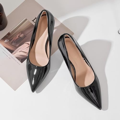 Image of Women's Low Kitten Heel Pumps Classic Fashion Dress Pumps Simple Heeled Shoes for Office Work