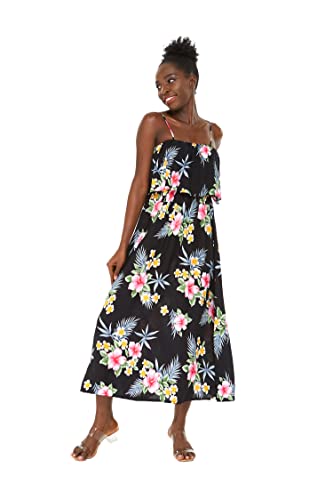 Image of Family Matching Hawaiian Clothes, Hibiscus Black | Black Hibiscus Print • Soft Rayon Fabric • Family Matching Outfits • Vacation Ready • Luau Party Wear