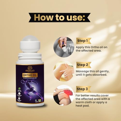 Ayuugain Ortho Oil for Back, Knee, Legs, Ankle, Neck, Shoulder, Joint and Muscle Pain Relief | Ayurvedic Strong Pain Massage Oil | Effective and Long Lasting Herbal Pain Reliever Oil Roll On - 50 ml