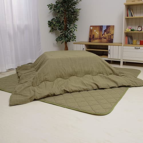 先染めつむぎ織 こたつ布団 正方形 掛け敷きセット 170×170cm グリーン こたつ掛け布団+こたつ敷き布団 セット