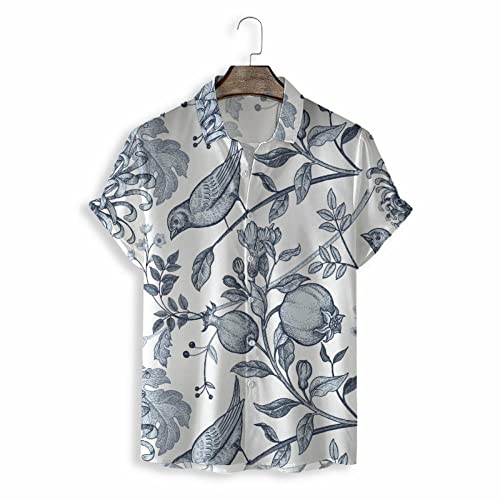 Chemise Aloha homme imprimée fleurs blanches oiseaux et hawaïenne de vacances
