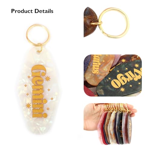 Astrological Leo Zodiac Sign Acrylic Keychain with Gold Stars