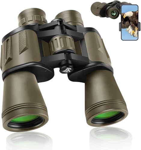 20x50 Binoculars for Adults High Powered, Military Compact HD Waterproof Binoculars with Low Light Vision for Bird Watching Travel Hunting Football Games Stargazing with Carrying Case and Strap(Mud)