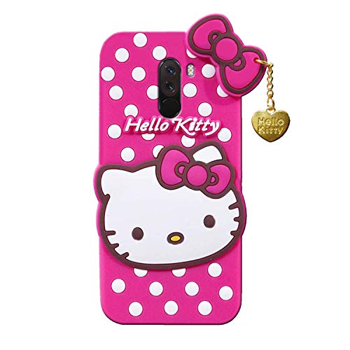 Image of Unirock Hello Kitty Back Case Cover for Poco F1| 3D Cute Hello Kitty Case |Soft Silicone Rubber Back Cover with Pendant Kitty Cover for Poco F1 (Pink)
