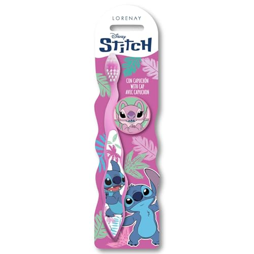 Disney Stitch Little Teeth Whitening Toothbrush for Kids with Protection Cap Soft Bristles Non-Slip Handle for Children Aged 3-12 Years Old | BPA-Free & Non-Toxic Manual Toothbrush