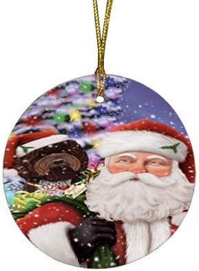 Summertime Tropical Island Beach Barbet Dog Round Flat Ornament - Pet Decorative Hanging Ornaments for Christmas X-mas Tree Decorations - 2.75" Round Flat Ceramic Christmas Ornament POR1600