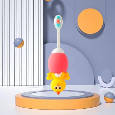 Image of Adore Chick Brush Design Toddler Toothbrush Comfortable to Use Deep Cleaning Dense Nano Bristle Animal Design Funny Children Toothbrush for Home (Cute Chick Multicolor)