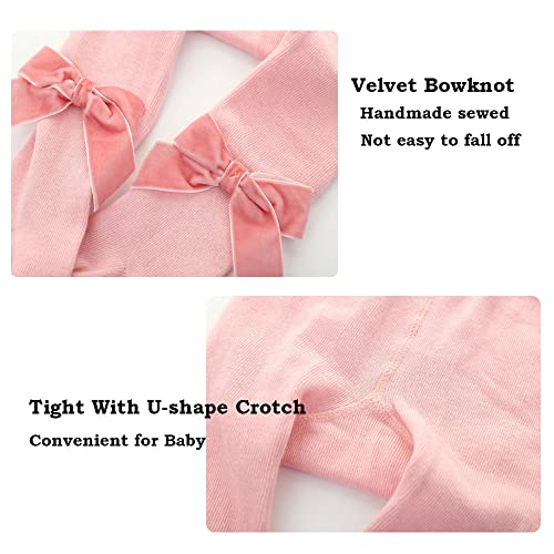 Newborn Baby Girls Tights Infant Toddler Girls Leggings Velvet Bowknot Warm Cotton Stockings Pant Baby Tight Socks (S(0-12 Months), White&Black&Red&Pink-4 Pack), (BT01)2