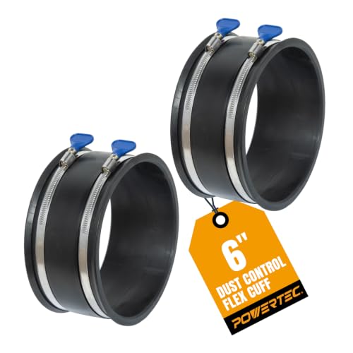 POWERTEC 70281-P2 6 Inch Dust Control Flex Cuff w/Adjustable Key Hose Clamps, Hose Connector Rubber Cuff Coupler for Woodworking Dust Collection Fittings, Dust Collector Accessories & Machinery, 2 PK by POWERTEC - Used condition - CA$23.46