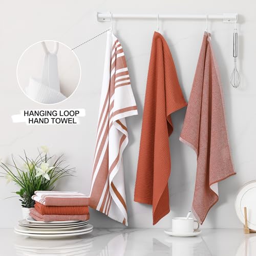 Image of Homaxy Premium Kitchen Towels(18 inchx 28 inch, 12 Pack), Large Cotton 380 GSM Kitchen Hand Towels, Soft and Absorbent Terry Dish Towels, Multipurpose Tea Towel Set with Hanging Loop, Rust
