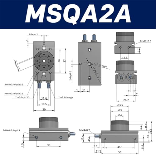 Vérin rotatif pneumatique double effet MSQA2A à oscillation fluide