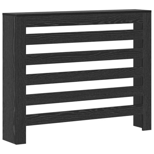vidaXL Cubierta de Radiador de Madera Ingeniería Negra Roble 104 x 20 x 82 cm Horizontal con Listones Protectores para Decorar el Hogar, Muebles de Interior, Organizador, Añadido para la Sala de Esta