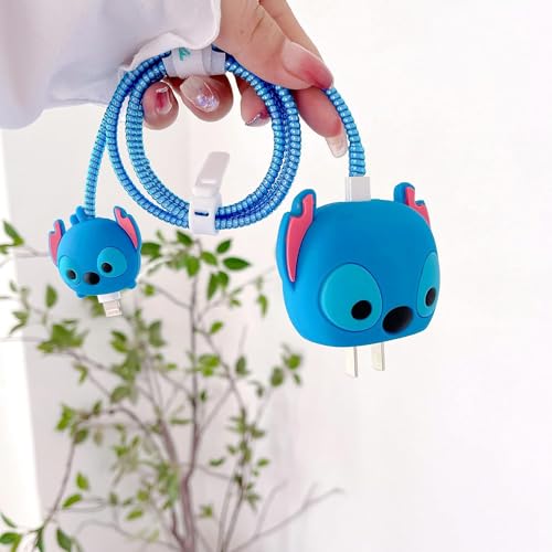 Image of Cartoon 3D Design Protective Case Compatible with Apple 18W - 20W USB-C Power Adapter Charger, Protective Cover for iPhone 18W & 20W Power Adapter Charger with Wire Saver. (Stich)