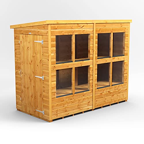Image of Powersheds High Grade Premium Pent Potting Wooden Greenhouse Shed with Security Features, PVC Window sills, Door & Window Flexibility, made from 12 mm Extra Thick Timber & Toughened Glass
