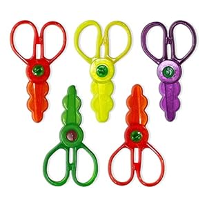 Alconic Plastic Scissor For Kids Craft | Mini Scissor Full Plastic Body No Metal Blade | Small Craft Scissor Pack of 5 (2 FREE Stencil Scale 5cm) Multicolor (Pack of 5)