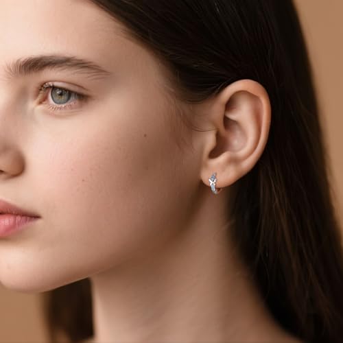 SLUYNZ Solid 925 Sterling Silver Blue CZ Butterfly Earrings Hoop for Women Teens Butterfly Hoop Earrings Huggie3
