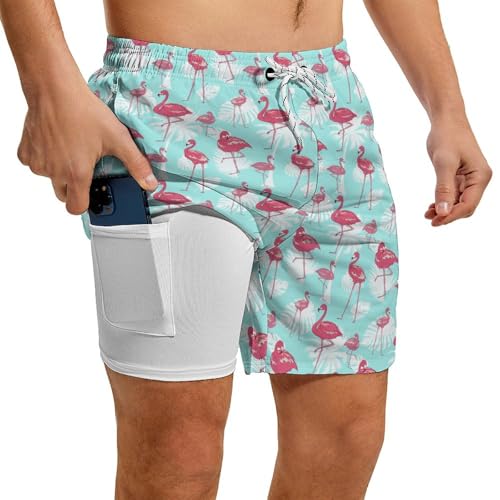Mens Swim Trunks with Compression Liner 5 Inch Bathing Suit Swimming Trunks Quick Dry Swim Shorts with Pockets4