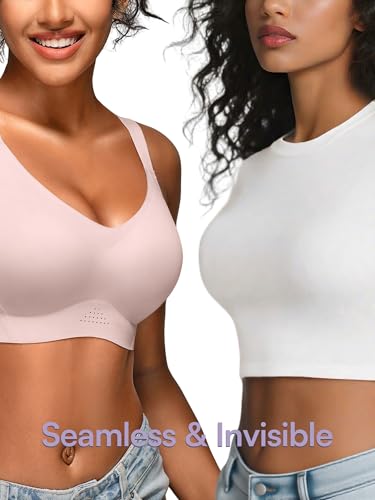 Image of Seamless Supportive Bras for Women No Underwire - M-4XL Jelly Bra | Wireless Full Coverage Bralette, Plus Size, Comfortable T-Shirt Bra for Older, Lightly Padded, Buttery Soft