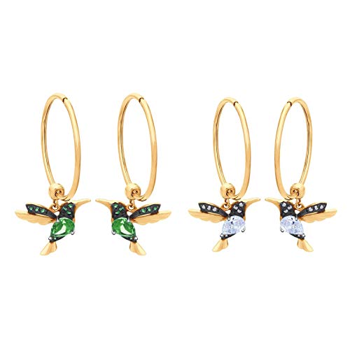 2 Pairs Simulation Hummingbird Drop Earrings Set Colorful Rhinestone Cute Enamel Hummingbird Bird Stud Earrings Elegant Hummingbird Bird Crystal Long Tassels Dangle Earrings - B