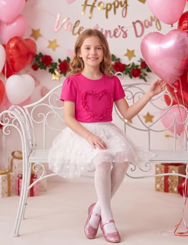 Image of Noomelfish Girls Ruffle Heart T-Shirts Cute Short Sleeve Tee Tops (3-12 Years)