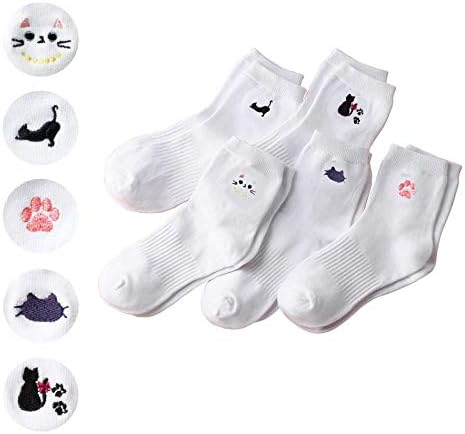 Amazon Co Jp ナースリー にゃんこ刺しゅうショート丈ソックス 5足セット ワンポイント レディース 23 25 ママねこセット 産業 研究開発用品