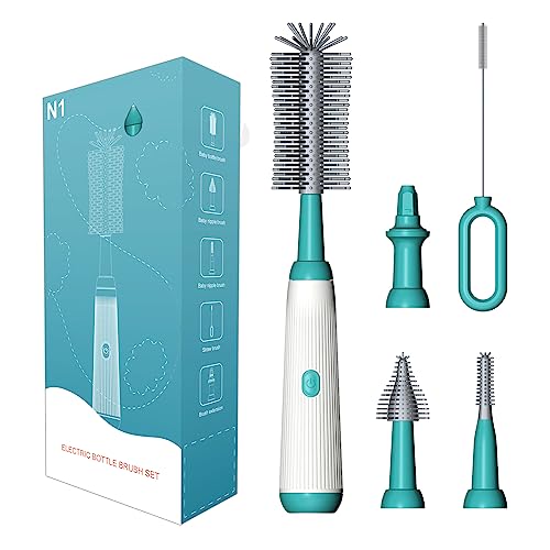 Image of Electric Cleaning Bottle Brush with Electric Baby Bottle Brush Set and Straw Brush,Suitable for Kitchen Brush and Baby Bottle Brush.Waterproof IP65 (Blue)