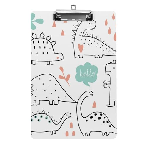 Planchette à Pince Dinosaure Blanc Porte Document A4 pour Bureau et École