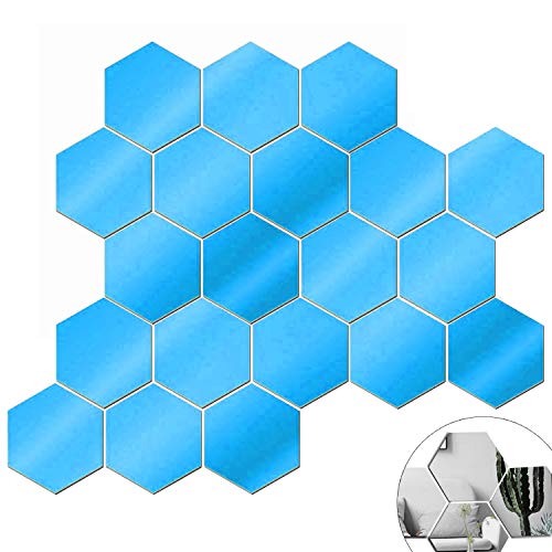 color mogu 12 Pieces Acrylic Mirror Tiles Sheet, Adhesive Wall Mirror Flexible Self Adhesive Hexagon Non Glass Mirror