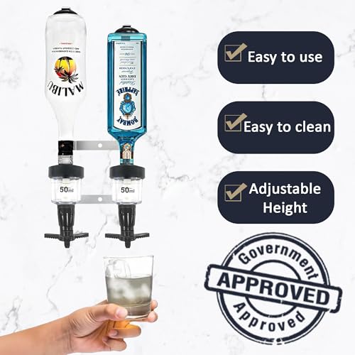 Chabrias Ltd Black 2 Bottle Wall Bar Rail + 50ml Spirit Optic Measure - UK Made, Fully Assembled Metal Bracket & Pub Trade Compliant, Traditional Black, Fits 70cl–1.5L Bottles