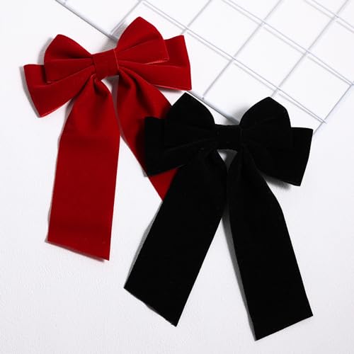 BVIIE-Hair-Bows-for-Women-Girl-2-Count-Handmade-7-Soft-Velvet-Bow-Hair-Clips-French-Style-Hair-Accessories-Back-to-School-Wedding-Prom-Black-and-Red