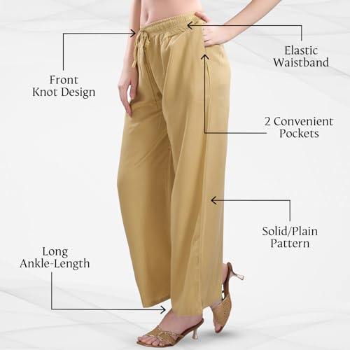 Image of TRASA Women's and Girls Cotton Reyon Regular Fit Palazzo Pants - Available Size - L, XL, 2XL, 3XL