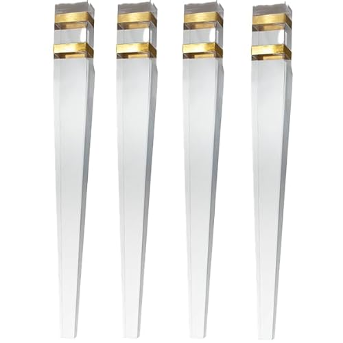 Osborne Dining Table Acrylic Legs with Brushed Gold Metal Bands (Set of Four), Modern Tapered Lucite Legs with Gold Accents, 29