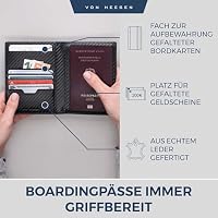 VON HEESEN® Reisepasshülle Etui mit RFID-Schutz - Passhülle Passport Reisepass Mappe Hülle Organizer - Reiseorganizer für Damen & Herren (Carbon-Schwarz) – Ansicht 4