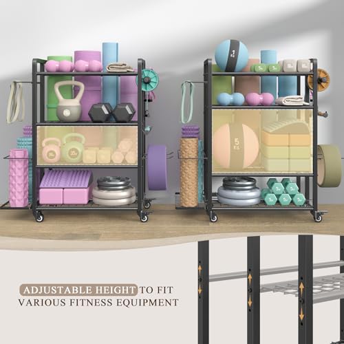 4-Tier Dumbbell Rack Stand Only, Adjustable Weight Rack for Dumbbells Kettlebells Yoga Mat, Home Gym Storage Rack with Wheels and Hooks, Powder Coated Finish - Image 4