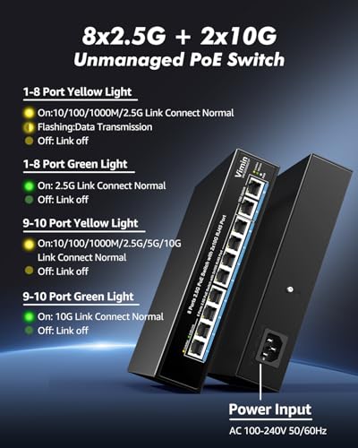 Image of 8-Port 2.5G PoE+ Switch | 2 x 10G Uplink RJ45 Switch | 80Gbps Switching Capacity |12K Jumbo Frame | Plug & Play Unmanaged | IEEE 802.3af /at Compliant | 150W PoE for High-Speed Networking & PoE Devices