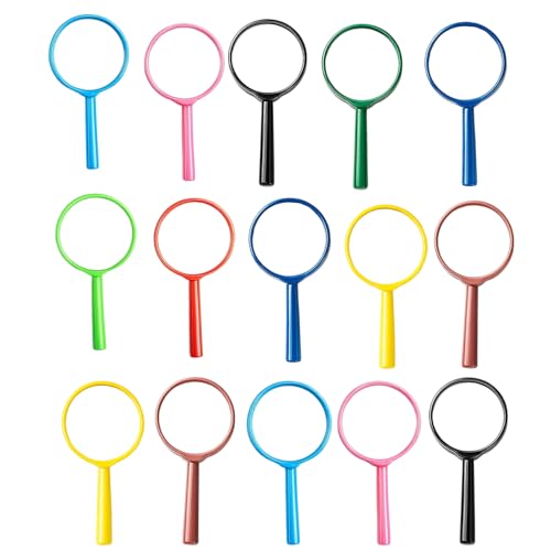 15 Stück Kinderlupe, Detektivkoffer Kinder Lupen Set, Lupenglas Für Kinder Outdoor, für Kindergeburtstag-Geschenk in 8 Farben, 12.5 * 6 cm, Bunt