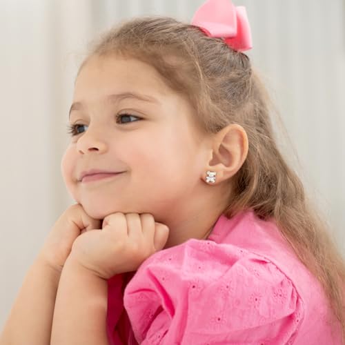 925 Sterling Silver Toddler Girls Cute Teddy Bear Screw Back Earrings, Safety Screw Back Locking for Children - Kids Bear Jewelry, Fun and Stylish Earrings2