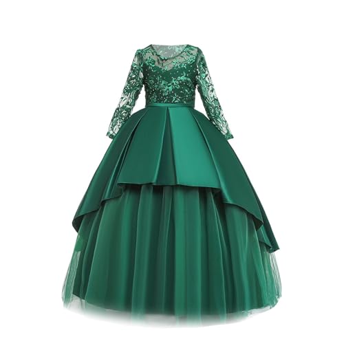 Girls Birthday Party Dress Lace Embroidery Long Sleeve Tiered Tulle Ball Gown Communion Pageant Wedding Bridesmaid