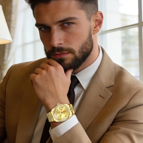 Image of OLEVS Watch for Men Stainless Steel Quartz Business Dress Diamond Large Dial Waterproof Mens Watches with Date Wrist Watch