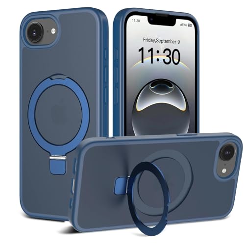 Image of Magnetic for iPhone 16E Case, 6.1 inch, Compatible with MagSafe, Rugged Kickstand, Not-Yellowing Military-Grade Protection, Matte Blue