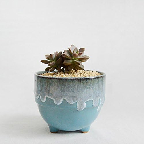 Colored Ceramic Succulent Planter-Dropping Glazed Porcelain Pot Planters-Blue and Green with Hole in Bottom-Centerpiece (Blue)