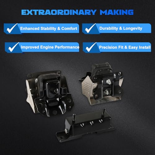 Engine Motor and Transmission Mount Kit 3Pcs Compatible with 2007-2014 Avalanche, Escalade, Escalade, Sierra, Silverado, Suburban, Tahoe, Yukon 5.3L 6.0L 6.2L Replace # A2638, A5365, A5365