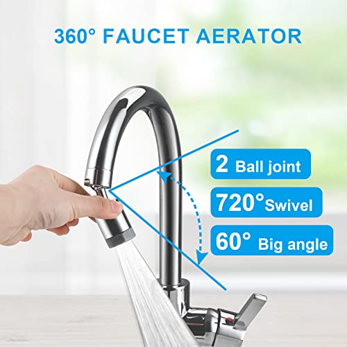 Kitchen Faucet Aerator,Srmsvyd 360° Swivel Super Wide Angle 2 Water Outlet Modes Kitchen Sink Sprayer For Batroom, Washbasin & Kitchenroom.(360°) #TOP5