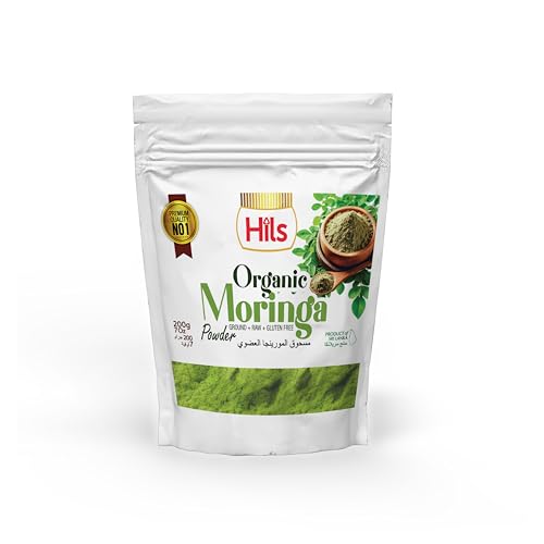 Hils Ceylon Organic Moringa Powder (200g) - 100% Organic Moringa Leaf Powder - Gluten Free Non-GMO Perfect for Smoothies Drinks Tea & Recipes Packed in Resealable Zip Lock Pouch from Sri Lanka